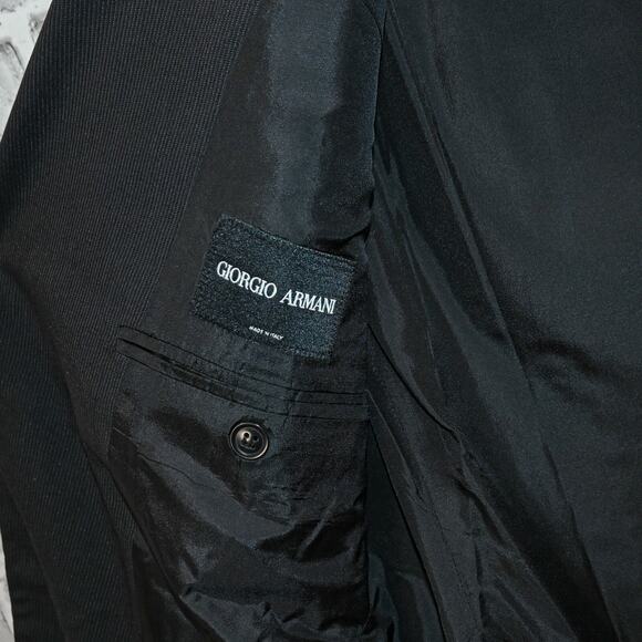 GIORGIO ARMANI black label Black Pin stripe Suit Pure Wool Size 52R - Picture 2 of 16